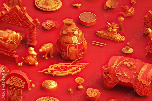 luxurious red and gold table setting. Generative AI