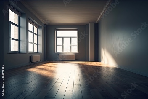 an Empty Room with a Window and a Radiator. Generative AI