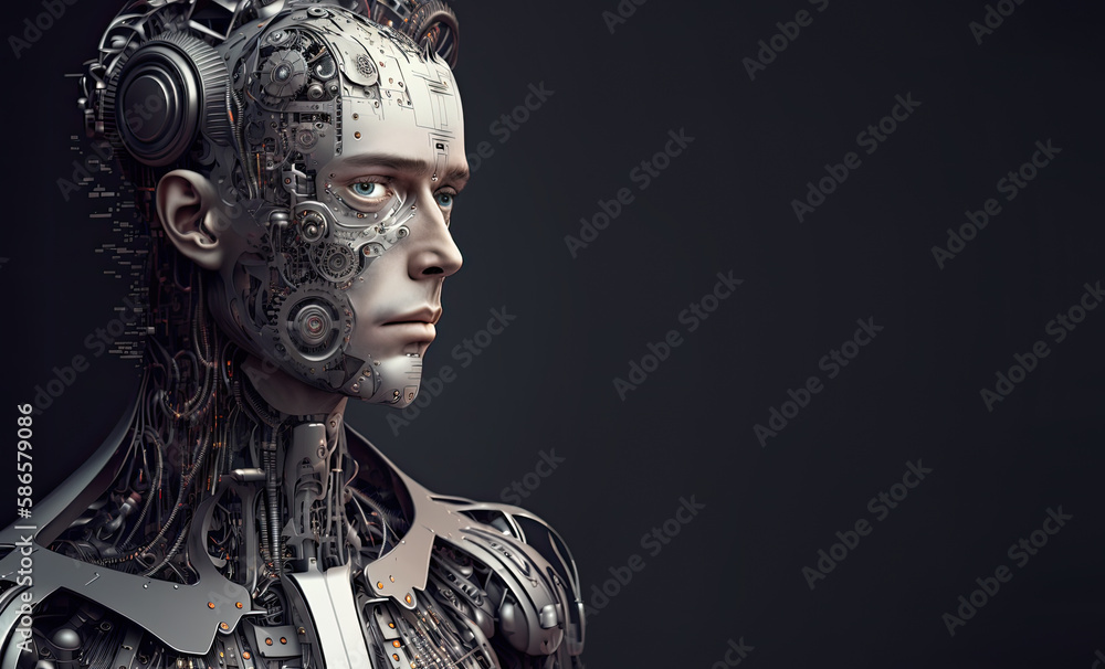 Close-up of Human like Android with Exposed Gears. Generative AI