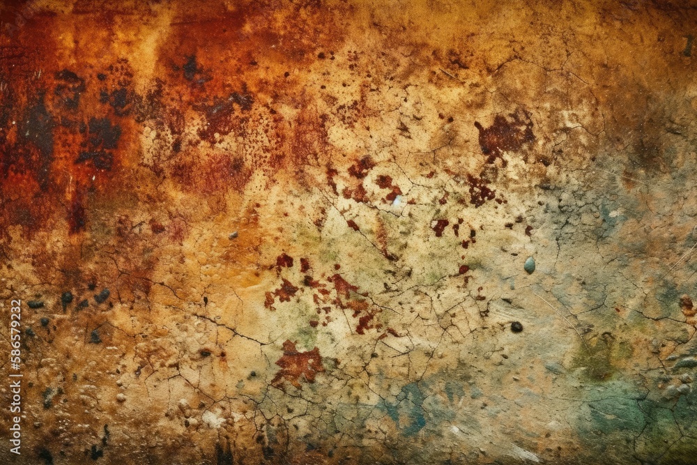 weathered wall covered in layers of colorful paint. Generative AI