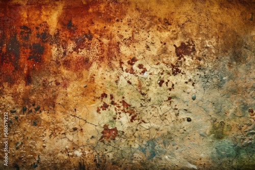 weathered wall covered in layers of colorful paint. Generative AI