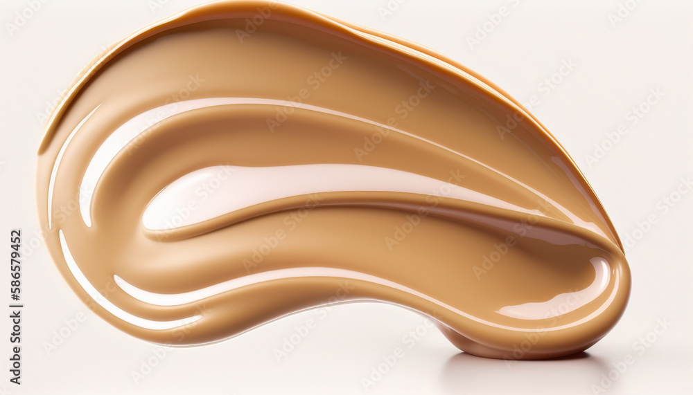 Close up smear of beige skin tone bb cream, beauty cosmetic product on white background. AI generative image. Close up smear of beige skin tone bb cream, beauty cosmetic product on white background. AI generative image.