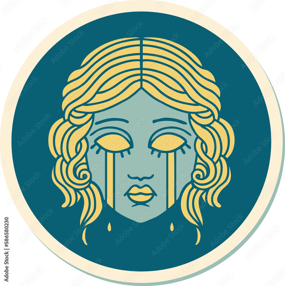 tattoo style sticker of female face crying tattoo style sticker of female face crying