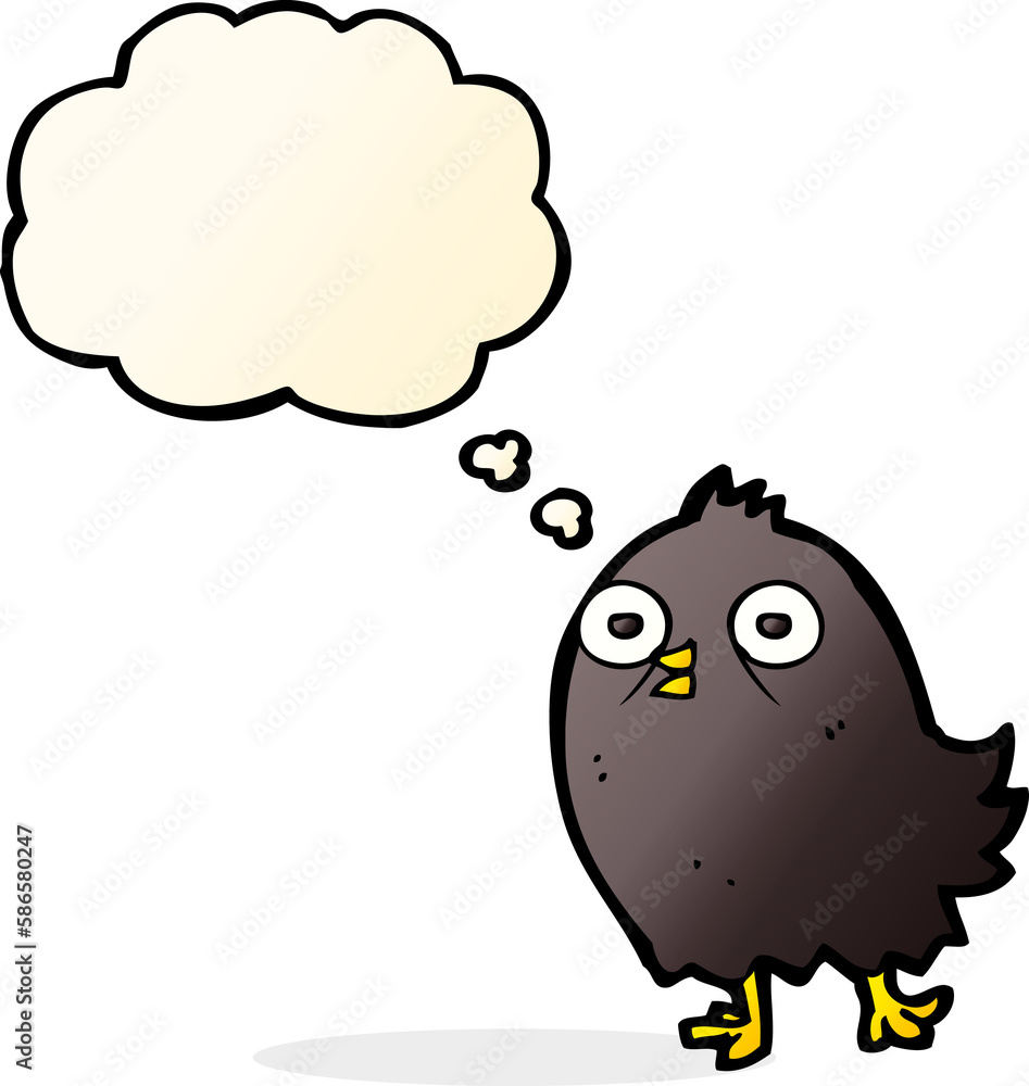 funny cartoon bird with thought bubble funny cartoon bird with thought bubble