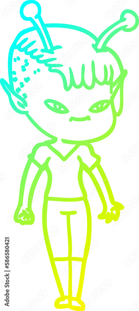 cold gradient line drawing cute cartoon alien girl cold gradient line drawing cute cartoon alien girl