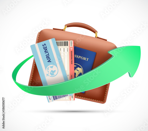 Air ticket with passport and luggage for travel and business