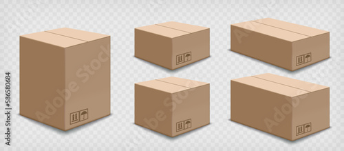 Cardboard boxes of different sizes. Vector templates