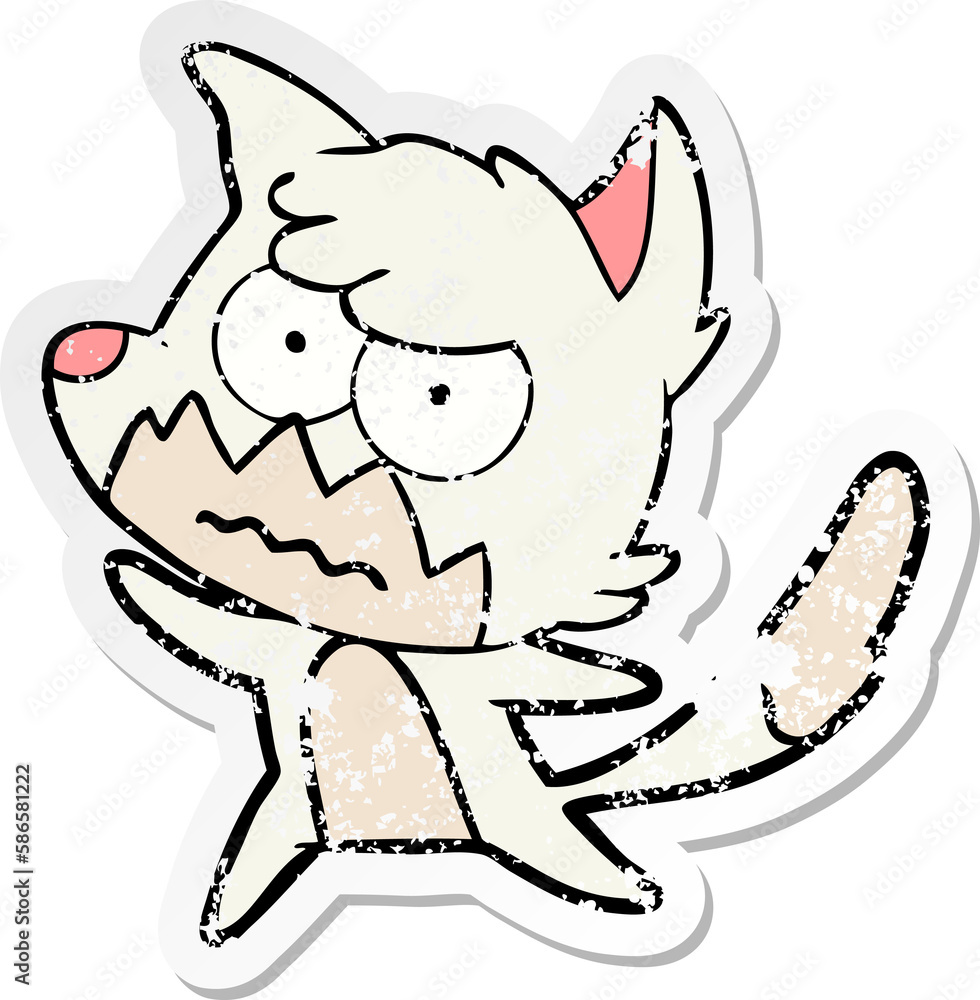 distressed sticker of a cartoon annoyed fox distressed sticker of a cartoon annoyed fox