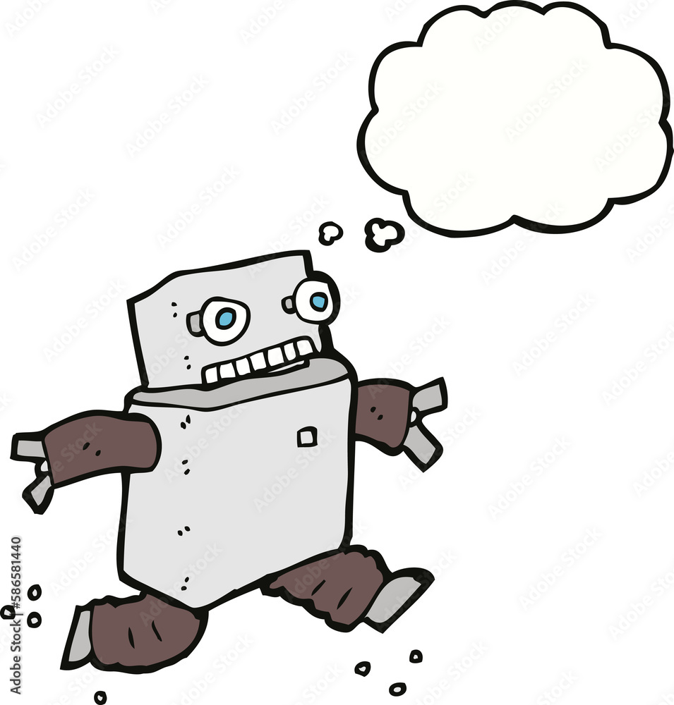 cartoon running robot with thought bubble cartoon running robot with thought bubble