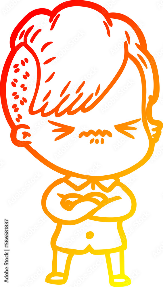 warm gradient line drawing cartoon annoyed hipster girl warm gradient line drawing cartoon annoyed hipster girl
