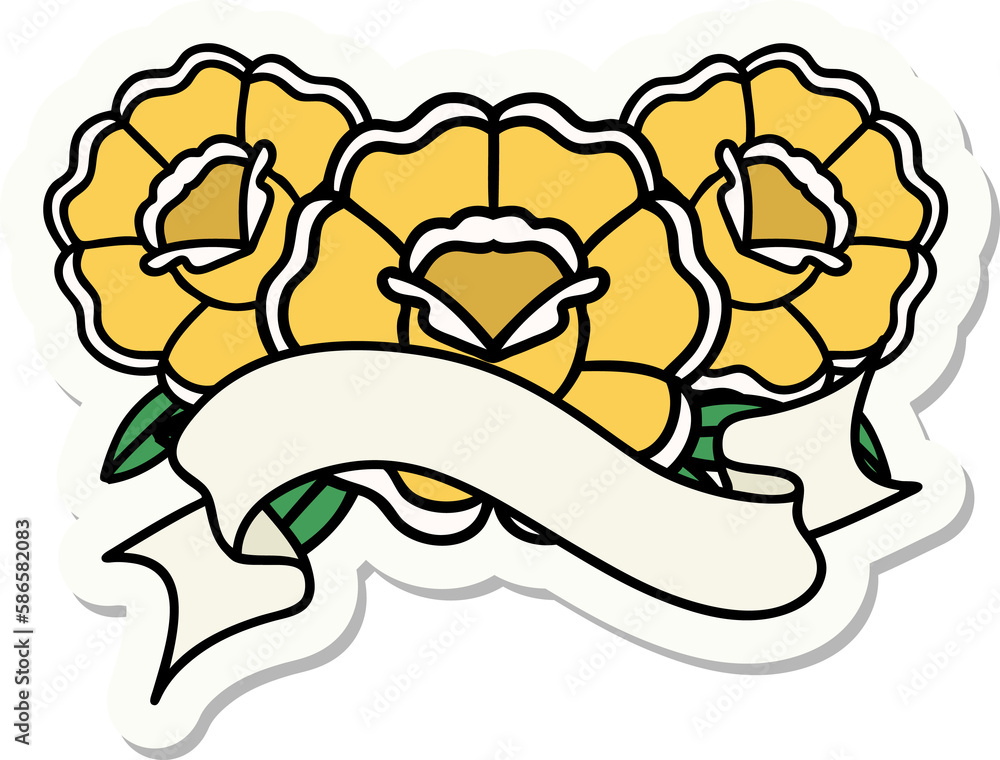 tattoo sticker with banner of a bouquet of flowers tattoo sticker with banner of a bouquet of flowers