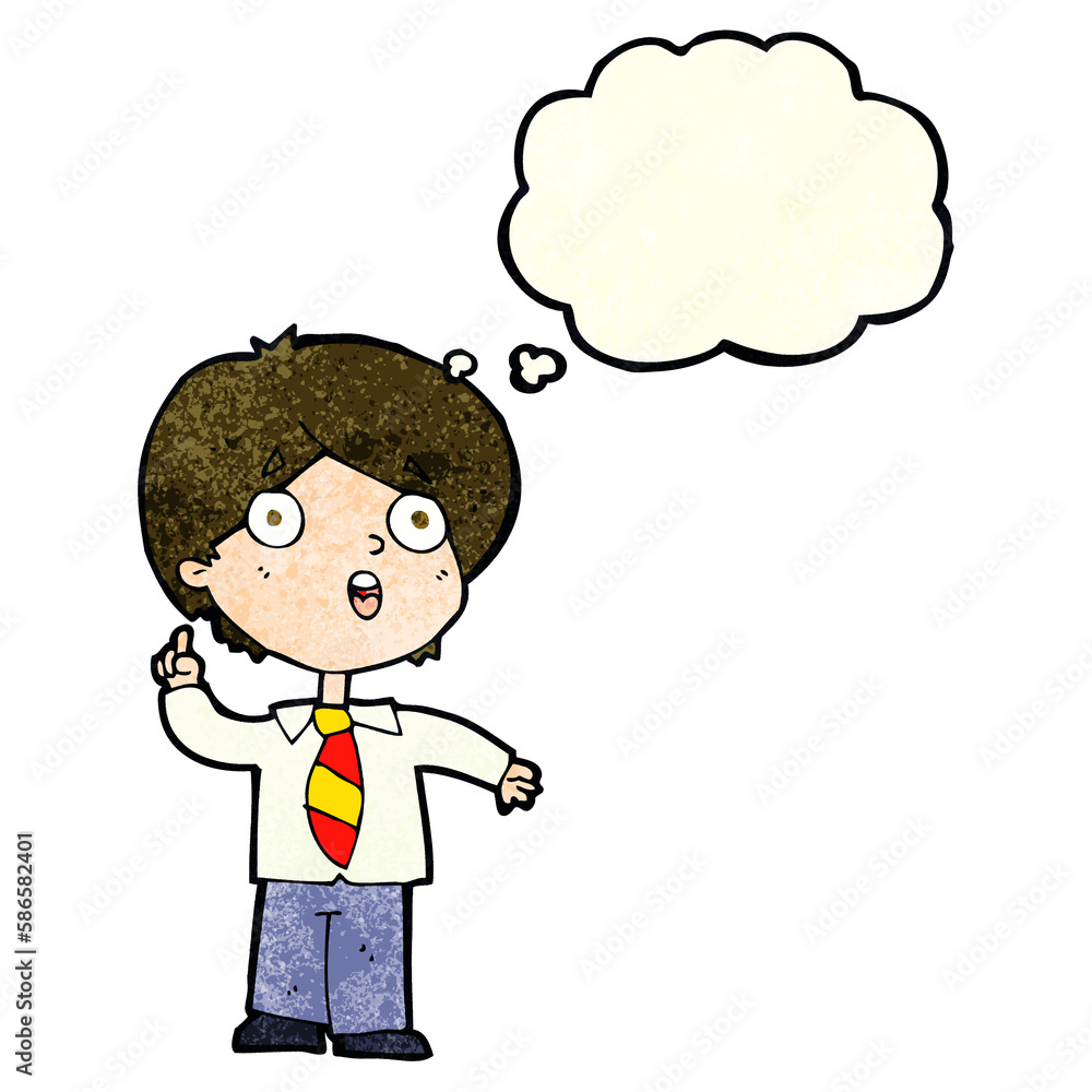 cartoon schoolboy answering question with thought bubble cartoon schoolboy answering question with thought bubble