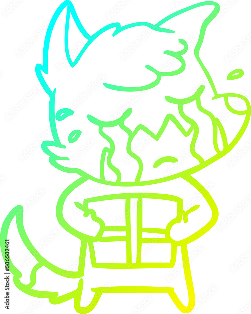 cold gradient line drawing crying fox cartoon with parcel cold gradient line drawing crying fox cartoon with parcel