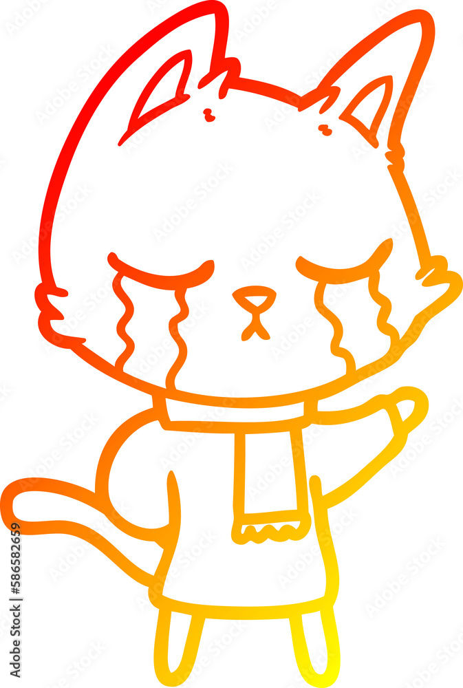 warm gradient line drawing crying cartoon cat wearing winter clothes warm gradient line drawing crying cartoon cat wearing winter clothes