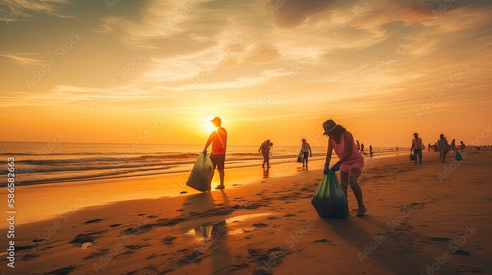 Fototapeta premium cleaning plastic on the beach.