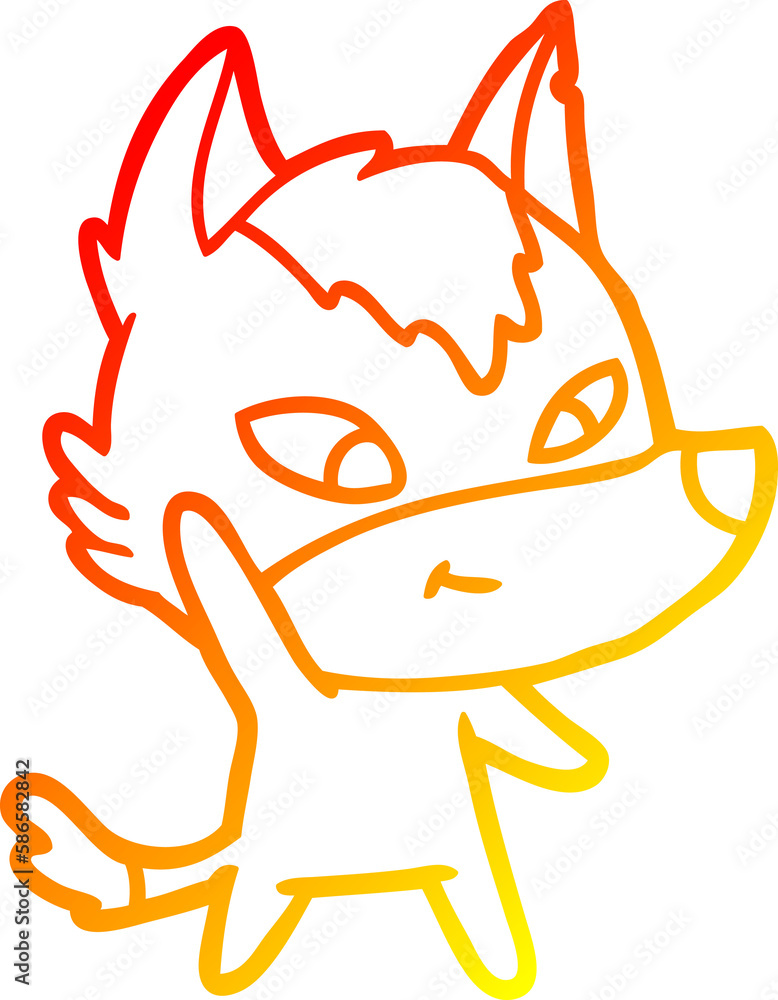 Obraz premium warm gradient line drawing friendly cartoon wolf