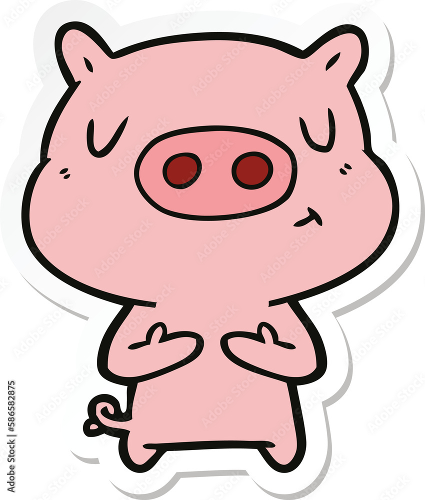 sticker of a cartoon content pig sticker of a cartoon content pig