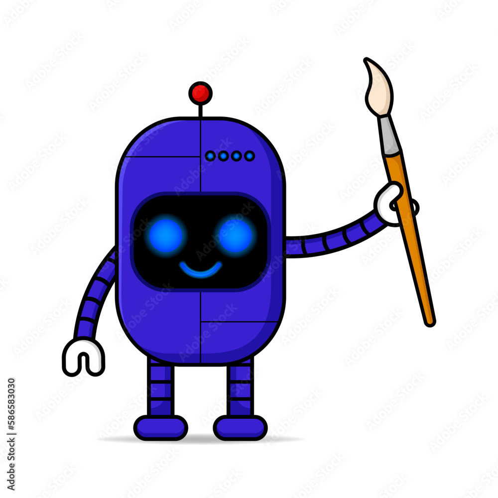 cute robot holding a painting brush design mascot kawaii cute robot holding a painting brush design mascot kawaii