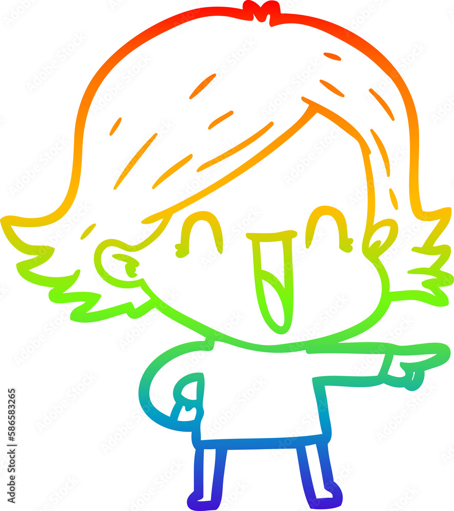 rainbow gradient line drawing cartoon laughing woman rainbow gradient line drawing cartoon laughing woman