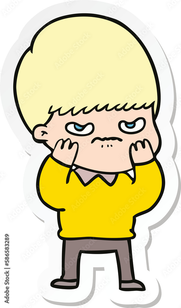 sticker of a annoyed cartoon boy sticker of a annoyed cartoon boy