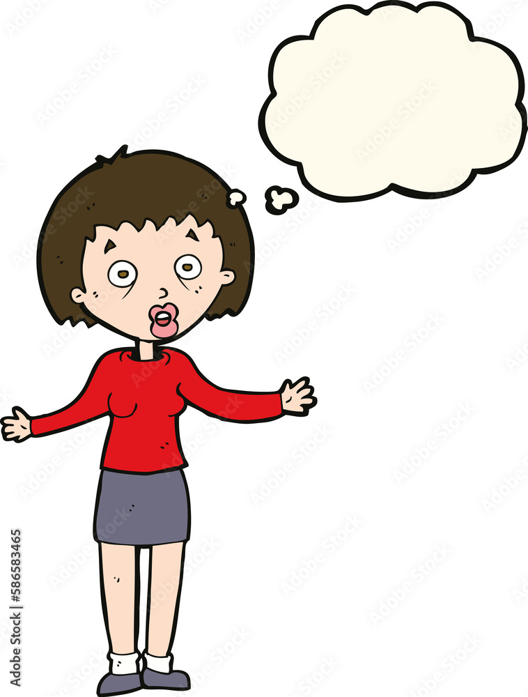 cartoon woman making excuses with thought bubble cartoon woman making excuses with thought bubble