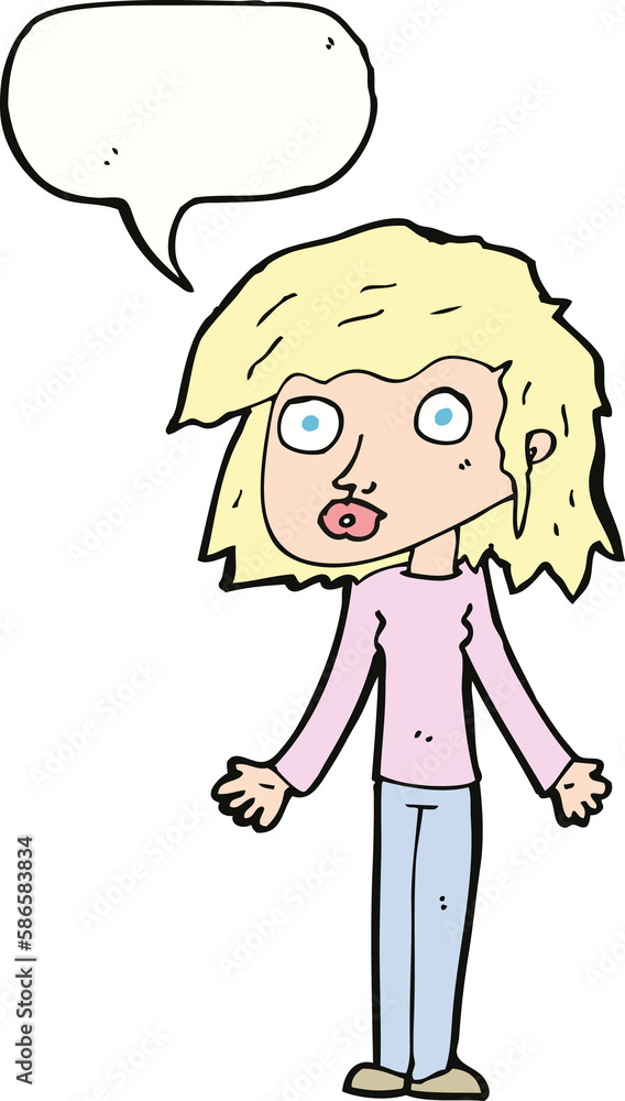 cartoon girl shrugging shoulders with speech bubble cartoon girl shrugging shoulders with speech bubble