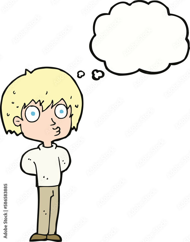 cartoon impressed boy with thought bubble cartoon impressed boy with thought bubble