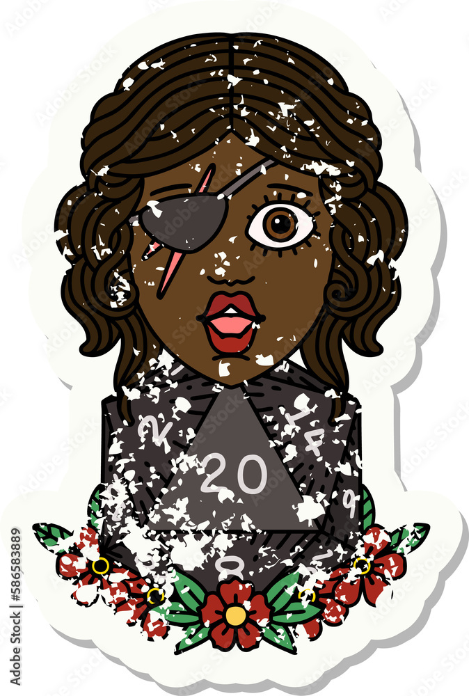 human rogue with natural twenty dice roll grunge sticker human rogue with natural twenty dice roll grunge sticker