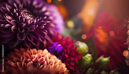 Beautiful floral banner with Dahlia flowers and copy space. AI generative image. © vlntn