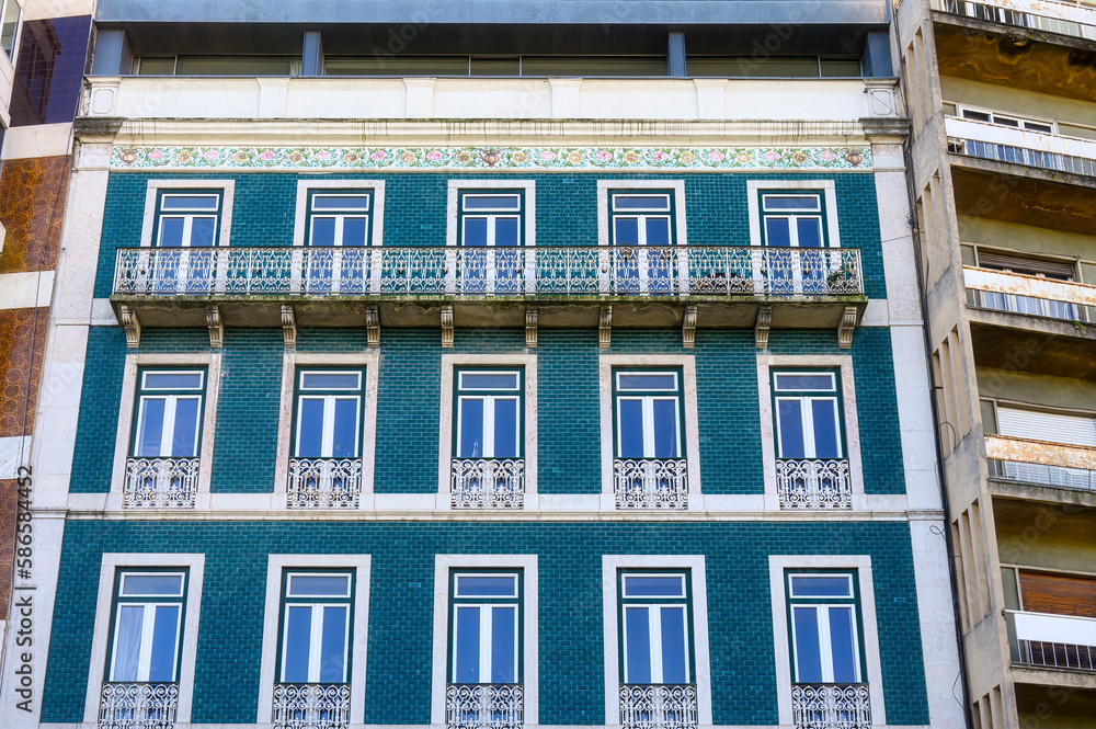 Traditional facade covered in tiles, Lisbon, Portugal
