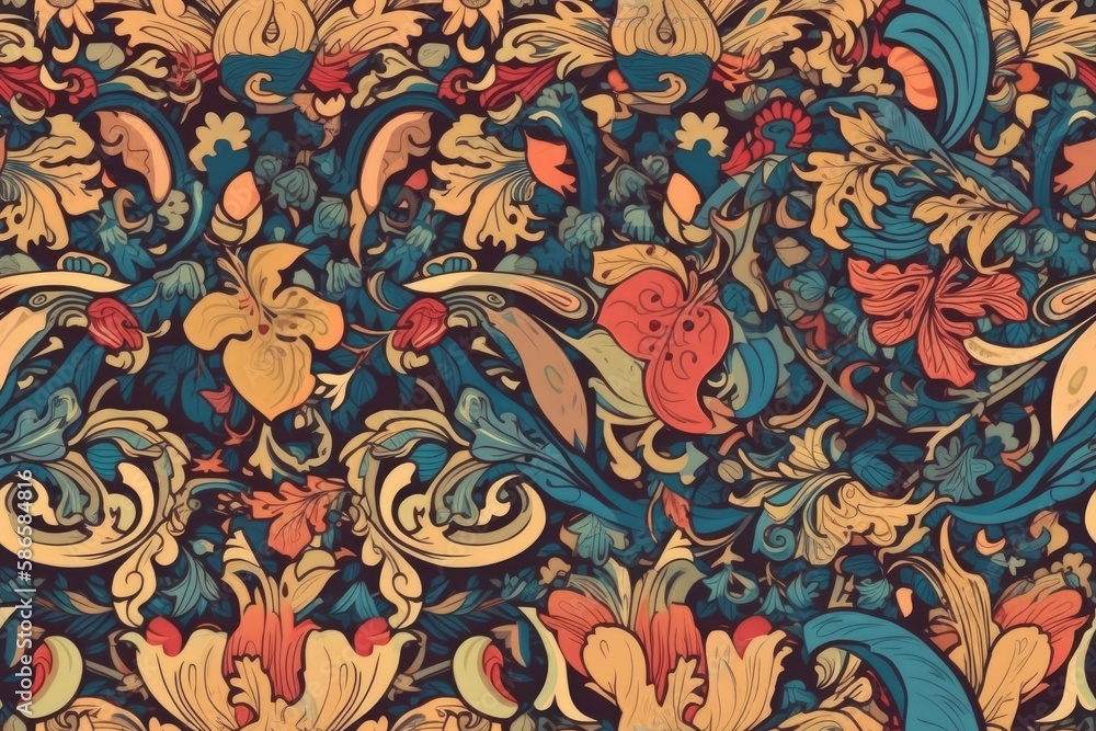 vibrant and diverse floral pattern with various colors. Generative AI