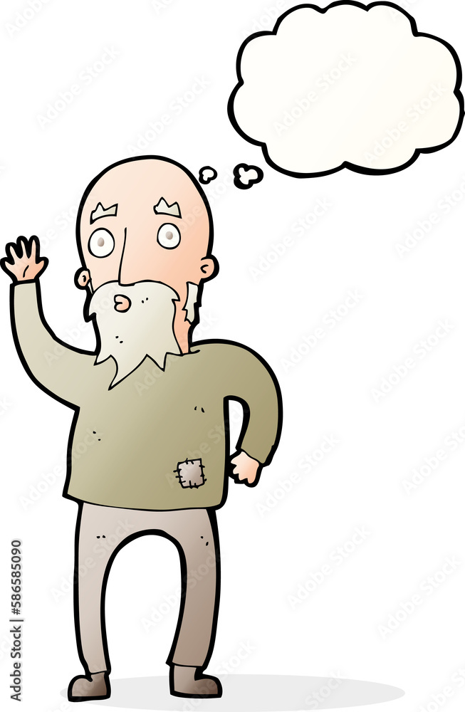 cartoon old man waving with thought bubble cartoon old man waving with thought bubble