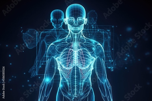 3D rendered model of a human body with detailed anatomical features. Generative AI
