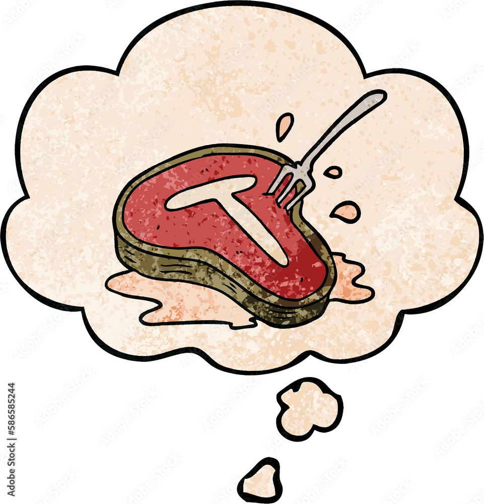 cartoon steak and thought bubble in grunge texture pattern style cartoon steak and thought bubble in grunge texture pattern style