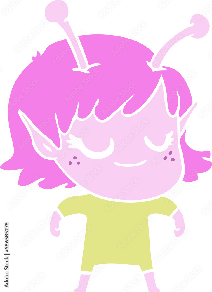 smiling alien girl flat color style cartoon smiling alien girl flat color style cartoon