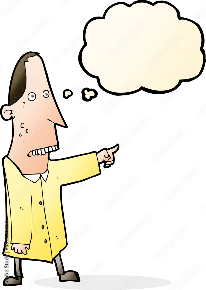 Obraz premium cartoon ugly man pointing with thought bubble
