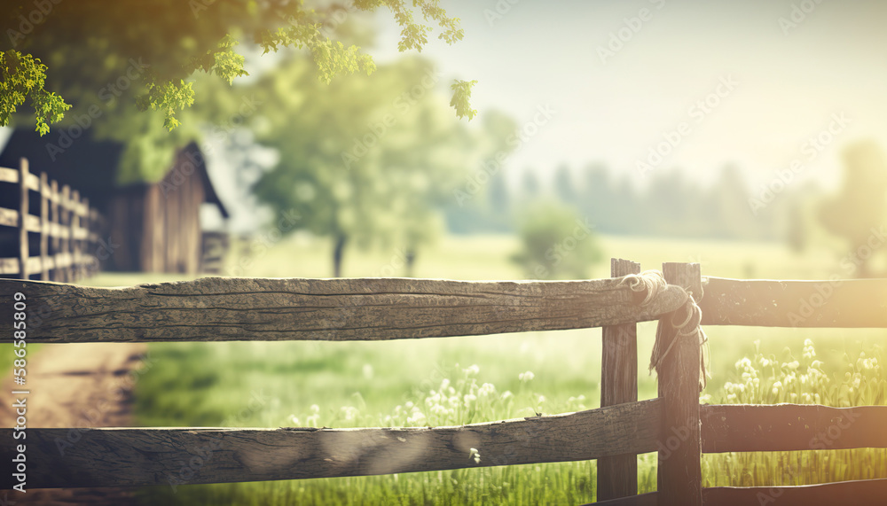 Abstract rural landscape with old wooden fence. Outdoor background. AI generative image. Abstract rural landscape with old wooden fence. Outdoor background. AI generative image.