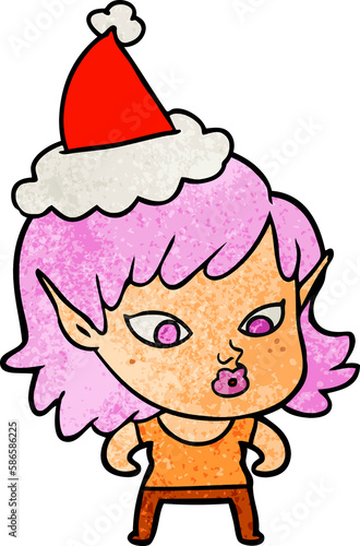 pretty textured cartoon of a elf girl wearing santa hat