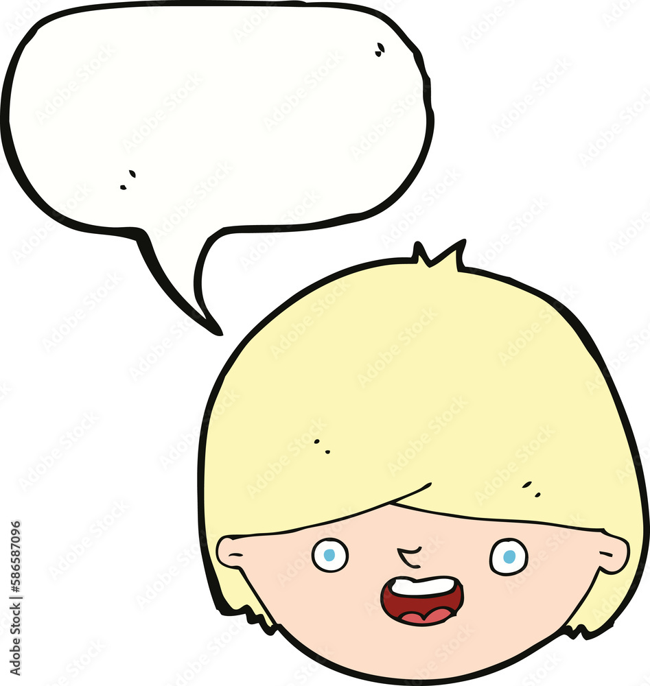 cartoon happy face with speech bubble