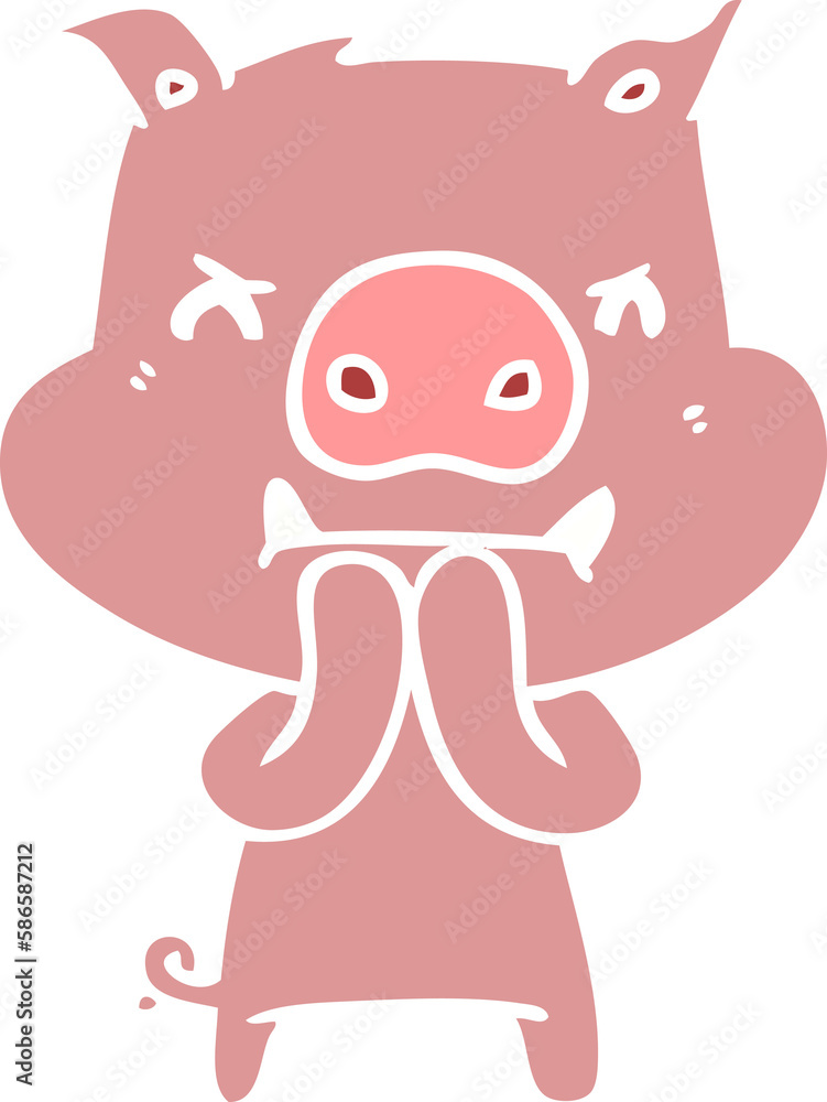 Fototapeta premium angry flat color style cartoon pig