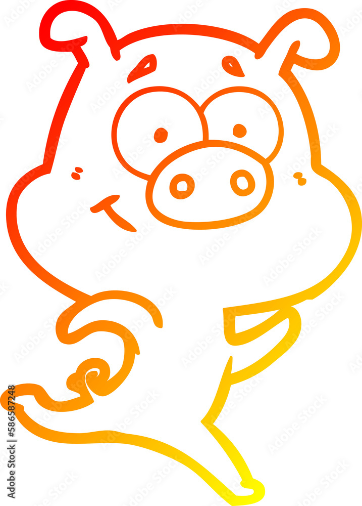 Obraz premium warm gradient line drawing happy cartoon pig running