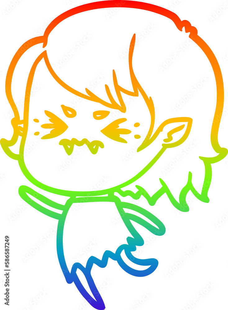 rainbow gradient line drawing annoyed cartoon vampire girl rainbow gradient line drawing annoyed cartoon vampire girl