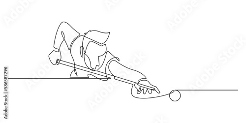 Continuous line man playing pool billiards