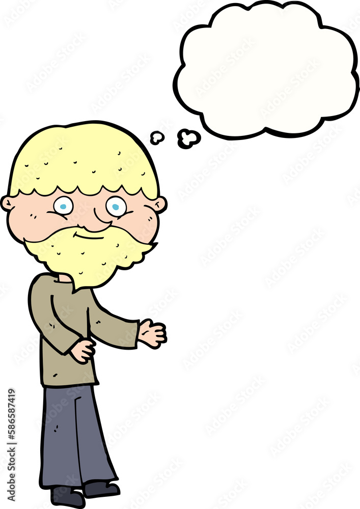 cartoon happy bearded man with thought bubble cartoon happy bearded man with thought bubble