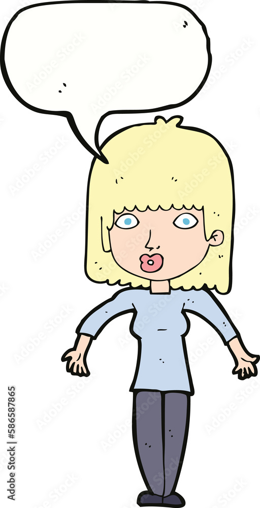 cartoon woman shrugging with speech bubble cartoon woman shrugging with speech bubble