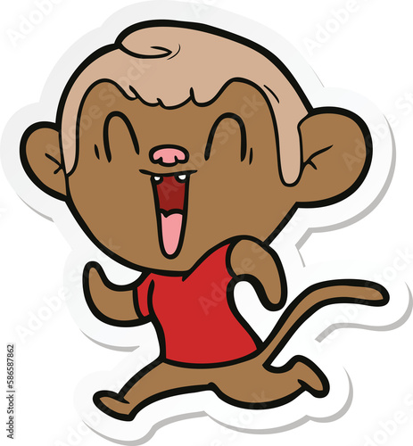 Canvas Print sticker of a cartoon laughing monkey
