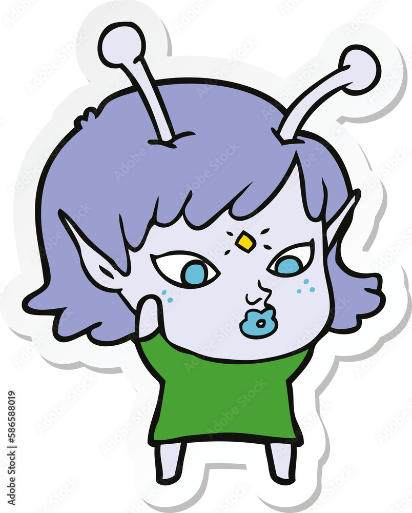 sticker of a pretty cartoon alien girl sticker of a pretty cartoon alien girl