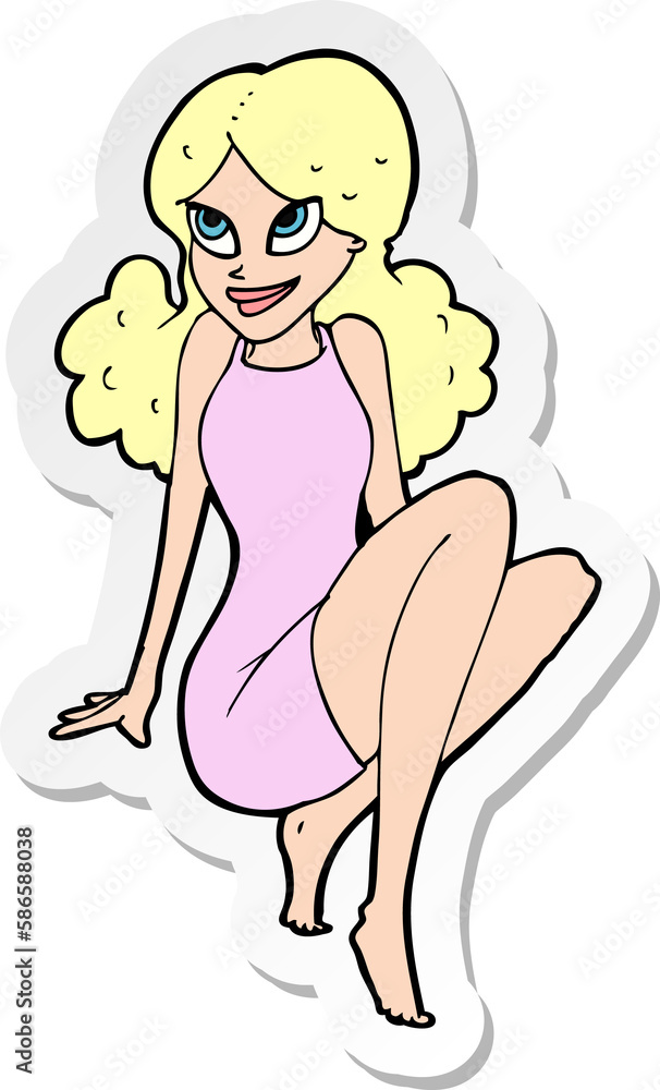 sticker of a cartoon attractive woman posing sticker of a cartoon attractive woman posing