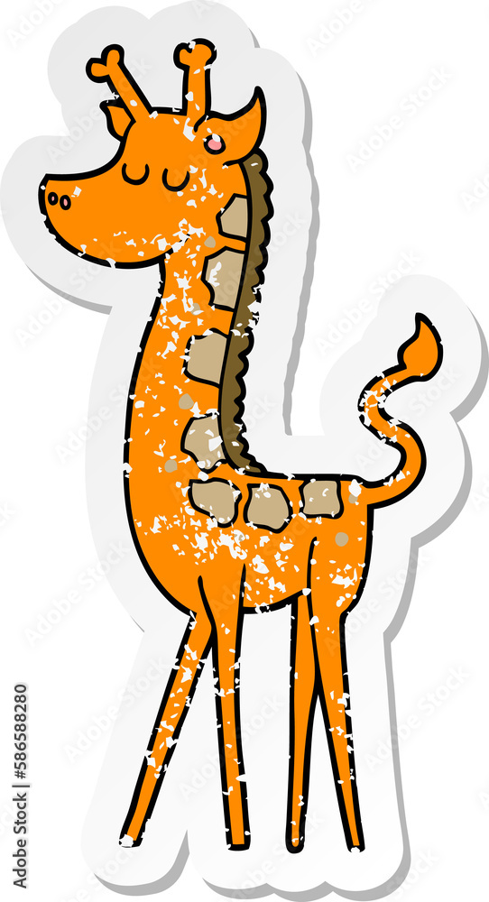 distressed sticker of a cartoon giraffe distressed sticker of a cartoon giraffe