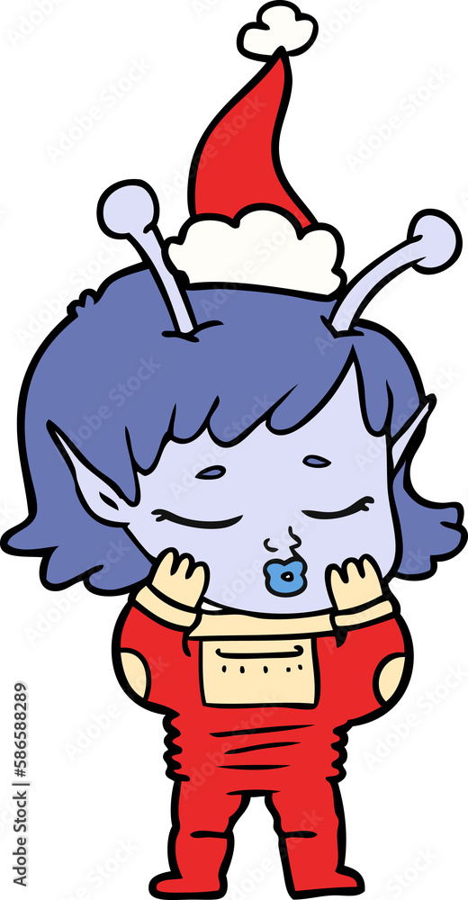 line drawing of a alien girl wearing santa hat line drawing of a alien girl wearing santa hat